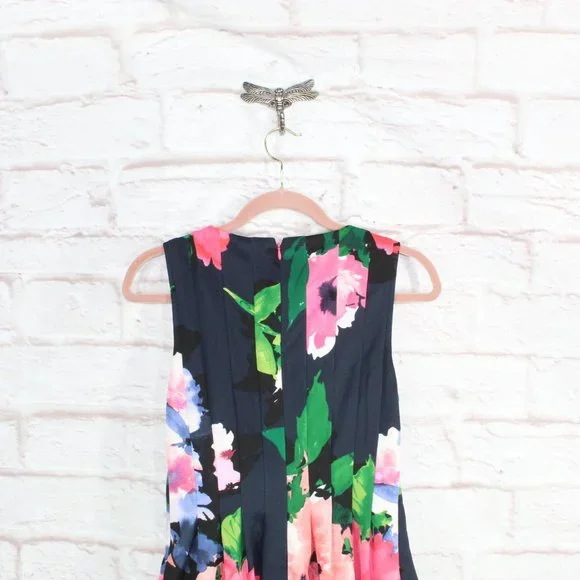 Vince Camuto Blue Polyester Floral Zip Sleeveless Fit and Flare Dress Size 6 - Picture 6 of 7